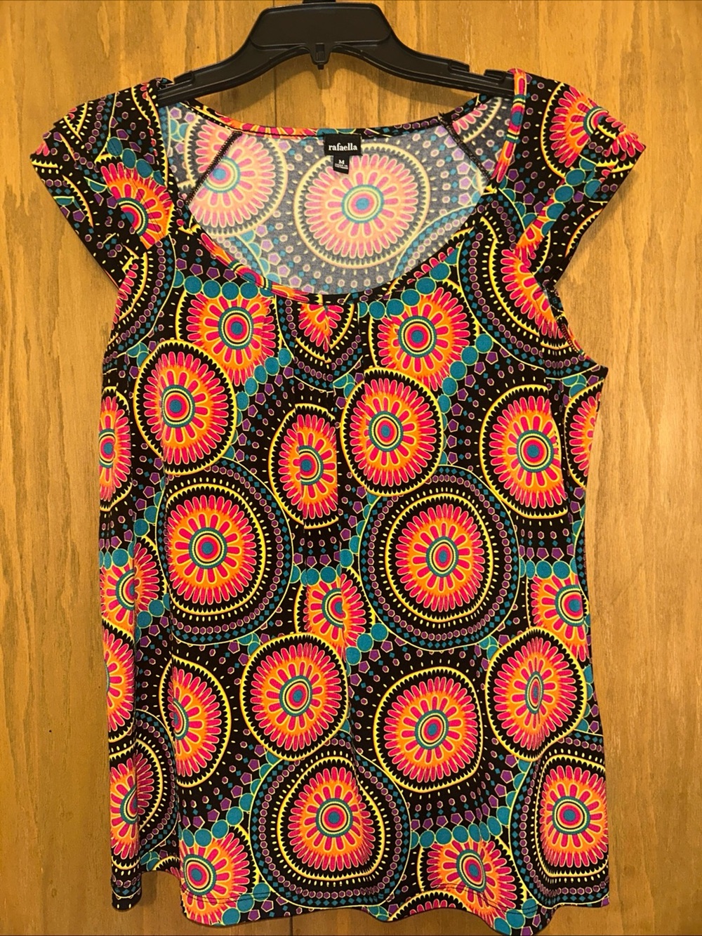 Rafaella Black Tank Top with Pink, Yellow & Teal Medallion Print